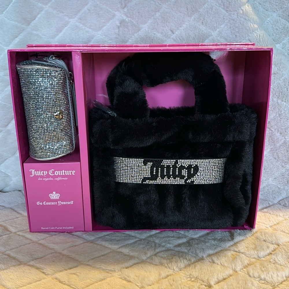Juicy Couture black soft plush bag + coin purse